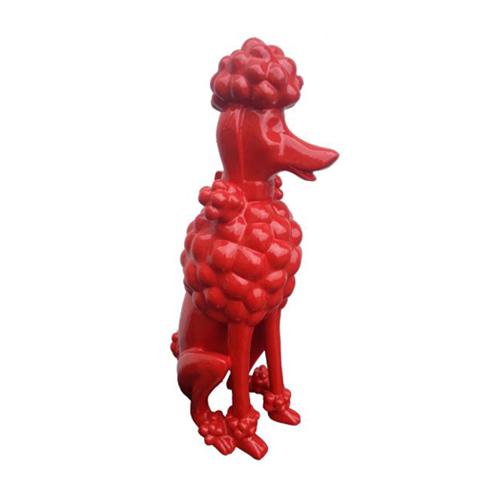 Full red colored gloss deco figure sitting shaggy poodle 21cm