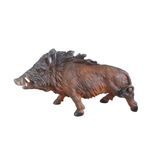 Motley brown colored deco figure of an angry shaggy wild boar 60cm