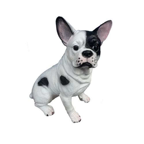 White black colored decorative garden sculpture designed as a sitting puppy 43cm (A465)