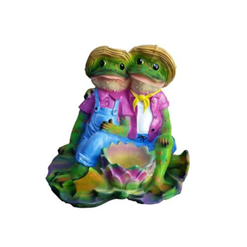 Abstract colorful deco figure of cartoon frogs with a flower bowl 47 cm