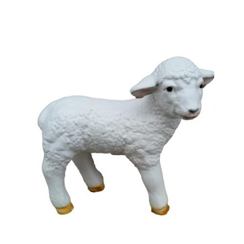 Original white colored deco figure of a standing shaggy lamb 29cm