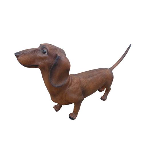 Natural full brown colored deco figure of a standing dog looking up 78cm