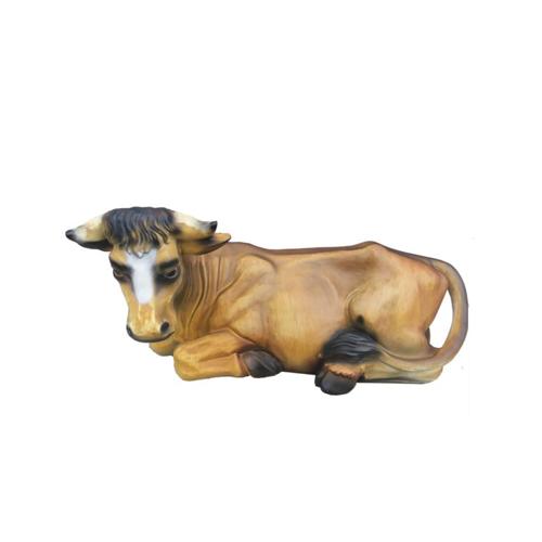 Decorative figure of a resting motley light brown colored cow 59cm