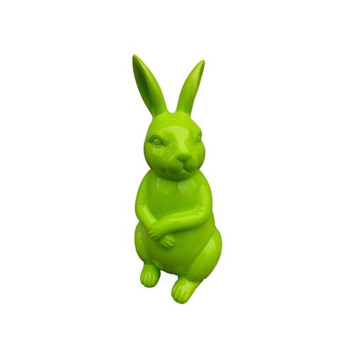 Decorative sculpture designed as a gloss full green colored standing rabbit 50cm
