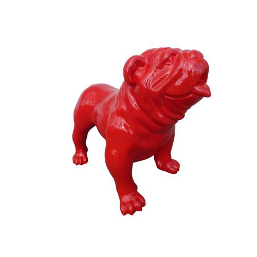 Abstract gloss full red colored deco figure of a staying dog 74cm