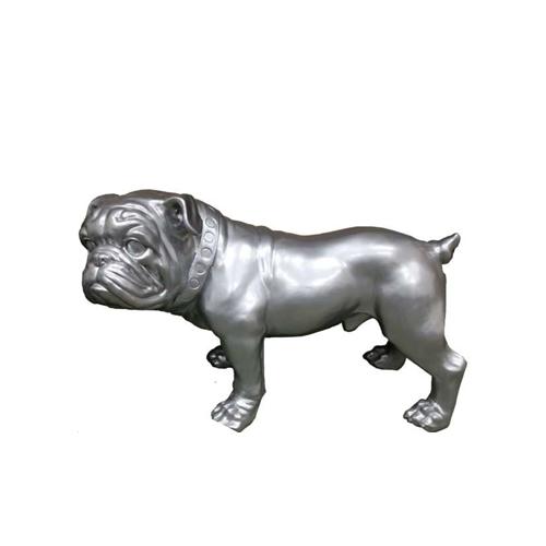 Deco figure of a full silver gloss colored staying dog with a collar 59cm