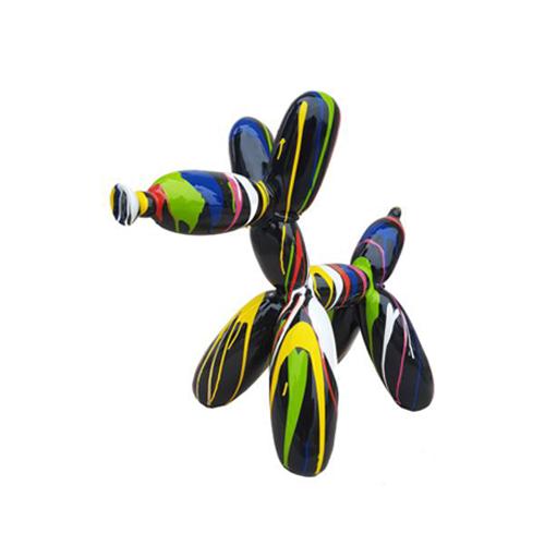 Abstract deco figure of a gloss black balloon animal with colorful stripes 62cm