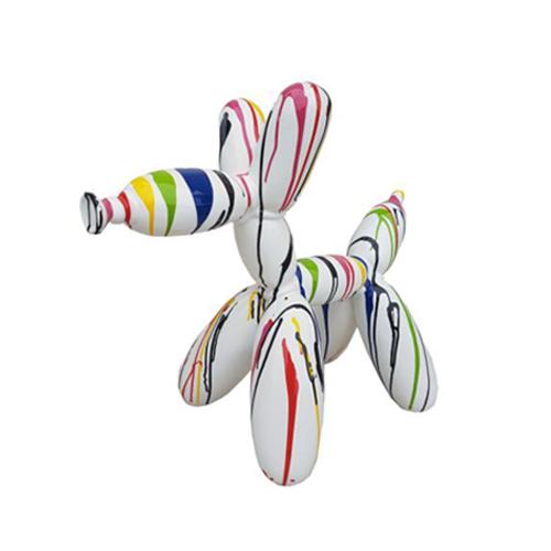 Abstract deco figure of a gloss white balloon animal with colorful stripes 62cm