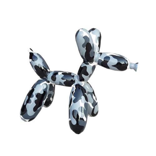 Deco figure of a gloss balloon animal colored in blue tones camouflage 62cm