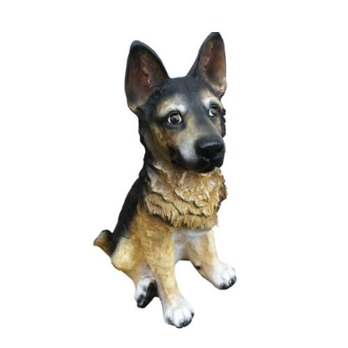 Motley brown colored decorative garden sculpture designed as a german shepherd puppy 50cm (A534)