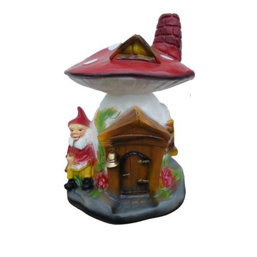 Decorative figure designed as a colorful home made of mushroom with a dwarf 75cm