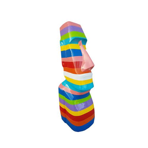 Abstract decorative sculpture designed as standing moai in bright colorful stripes 75cm