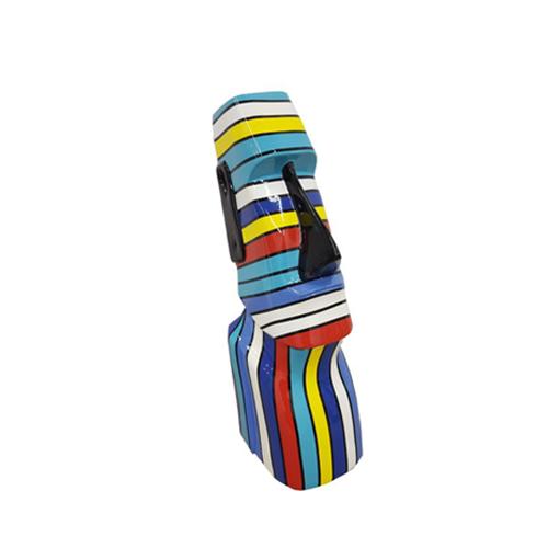 Abstract decorative sculpture designed as a standing moai in colorful stripes 75cm