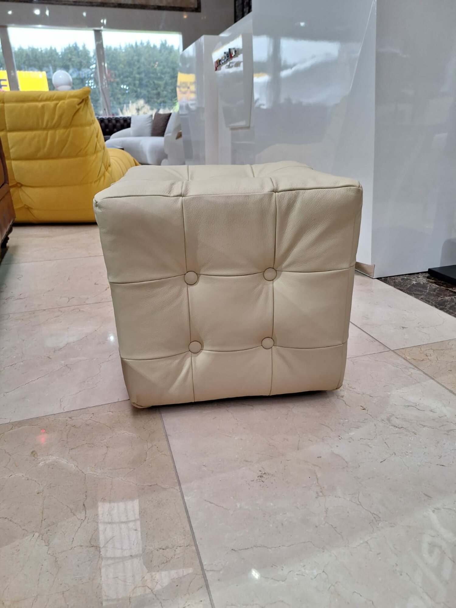 Beige Stool Square Leather Seat New Footstool Upholstery New Bench Side Stool On Stock