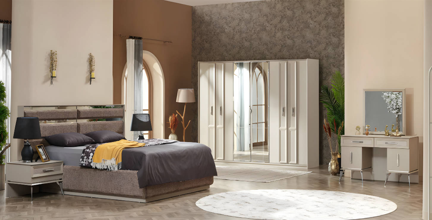Bedroom set 6-piece luxury design complete furniture gray bed wardrobe. Bedroom set 6-piece luxury design complete furniture gray bed wardrobe.