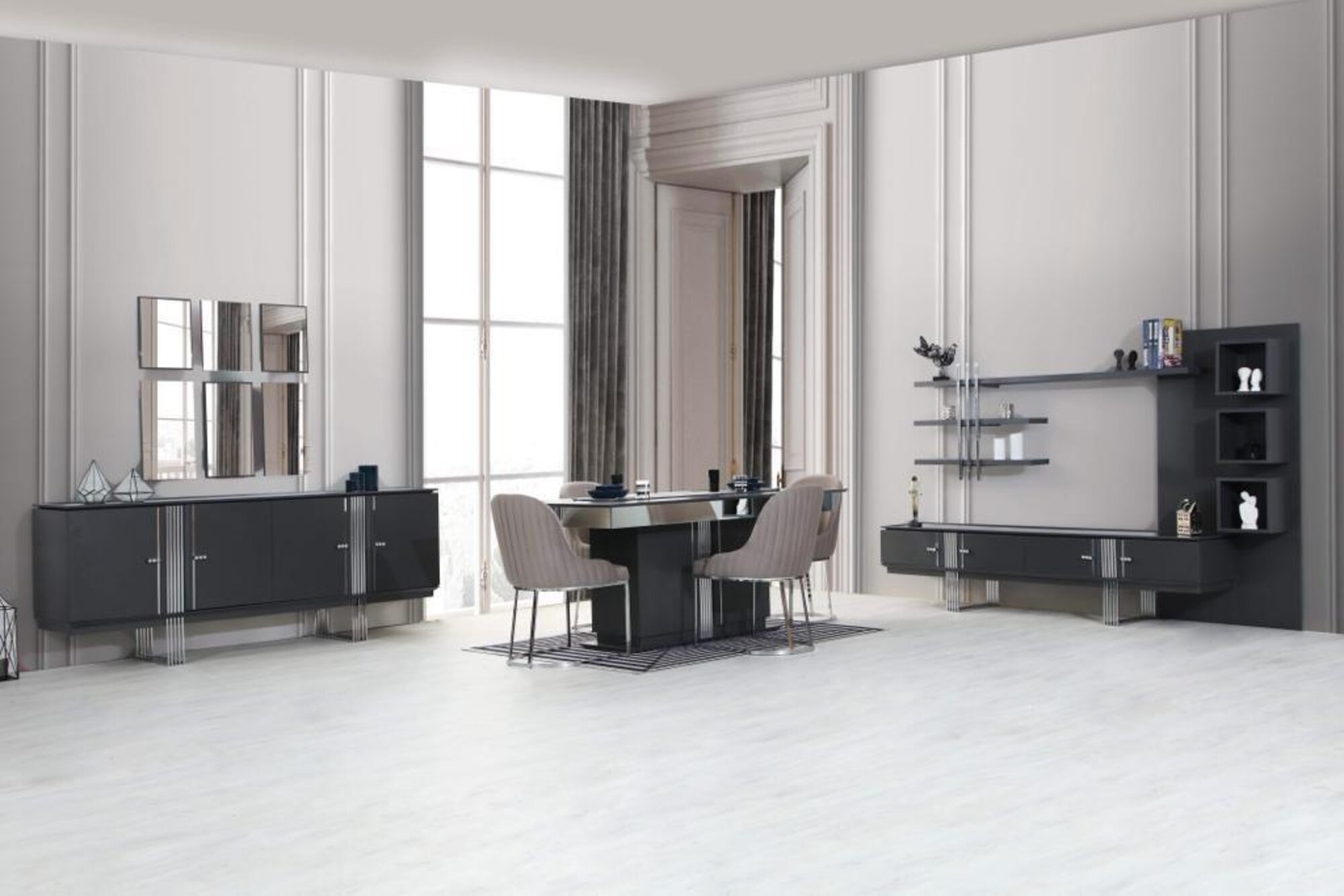 Designer dining room furniture luxurious dining table chairs sideboard 7-piece set