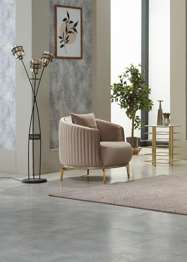 Design Armchair Single Seat Living Room Upholstered Armchair Fabric Beige Furniture