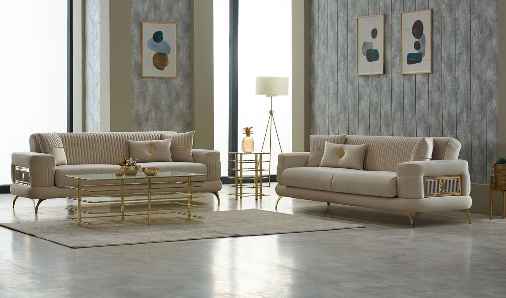 Luxury sofa set, three-seater sofa, fabric sofa, upholstered sofa, beige, 2-piece. Luxury sofa set, three-seater sofa, fabric sofa, upholstered sofa, beige, 2-piece.