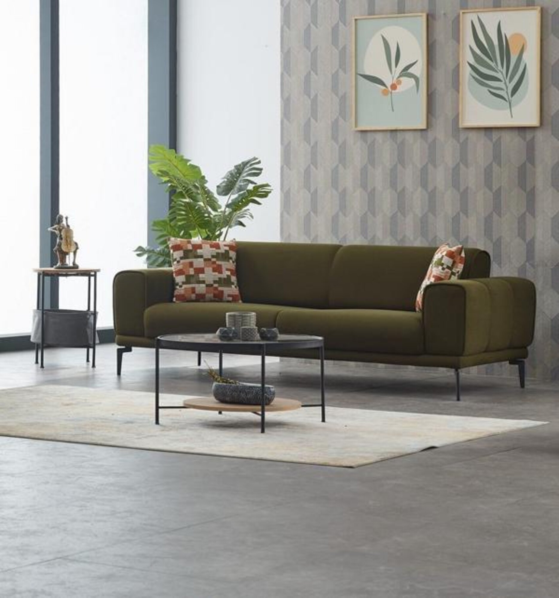 Upholstered Sofa Three-Seater Sofa 3-Seater Fabric Sofa Couch Green Luxury Sofas