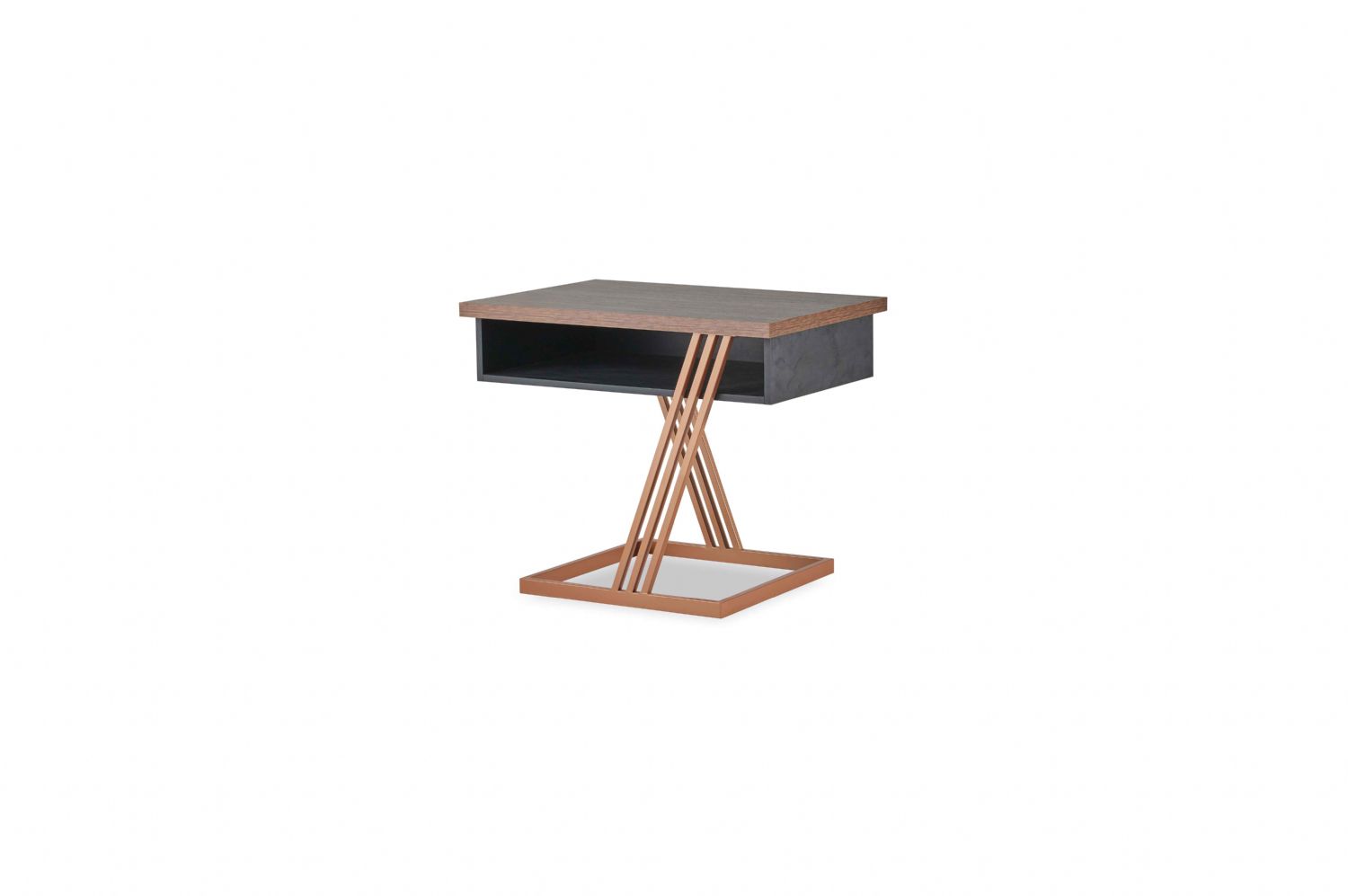 Brown Black Bronze Stainless Steel Rectangular Modern Side Table with Shelf
