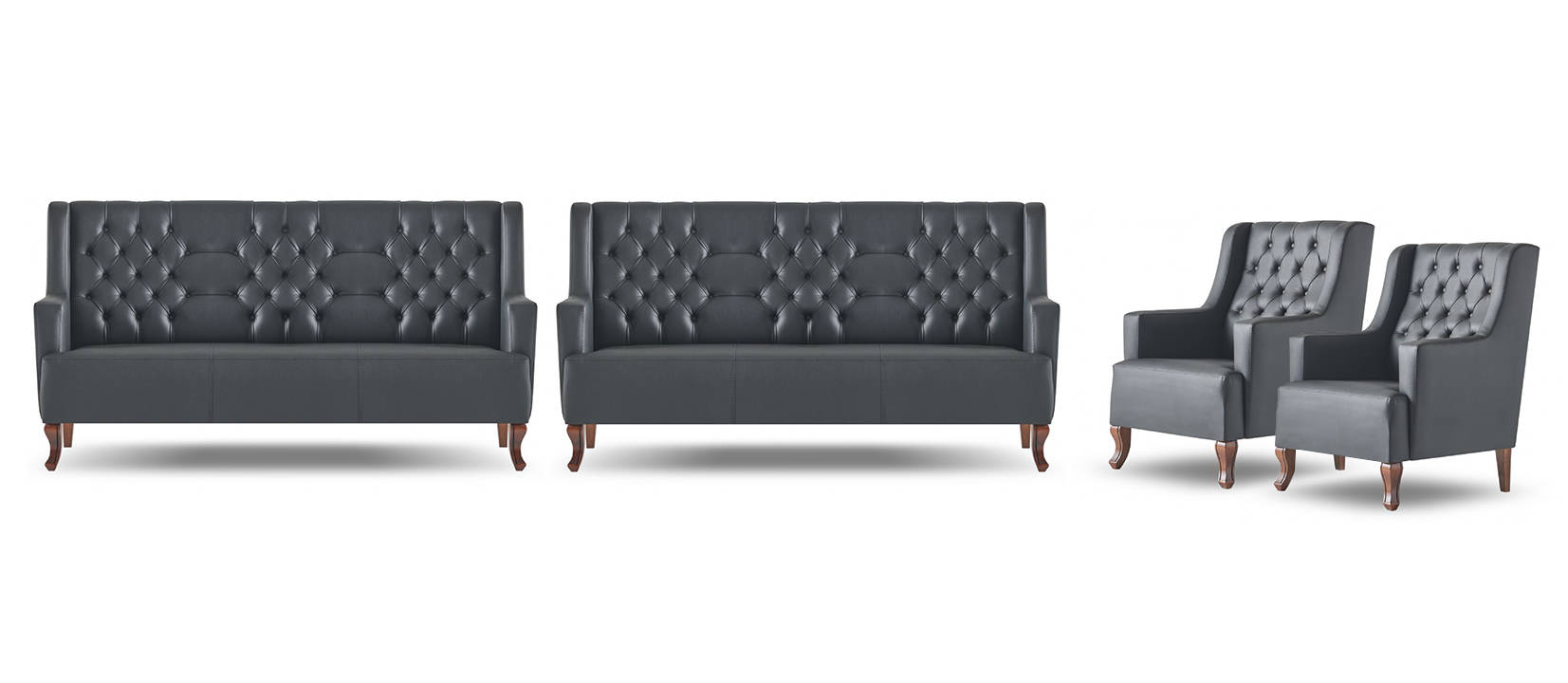 Chesterfield Sofas Set 3-Seater Armchair Black Wood Leather Sofas Couch Chesterfield Sofas Set 3-Seater Armchair Black Wood Leather Sofas Couch