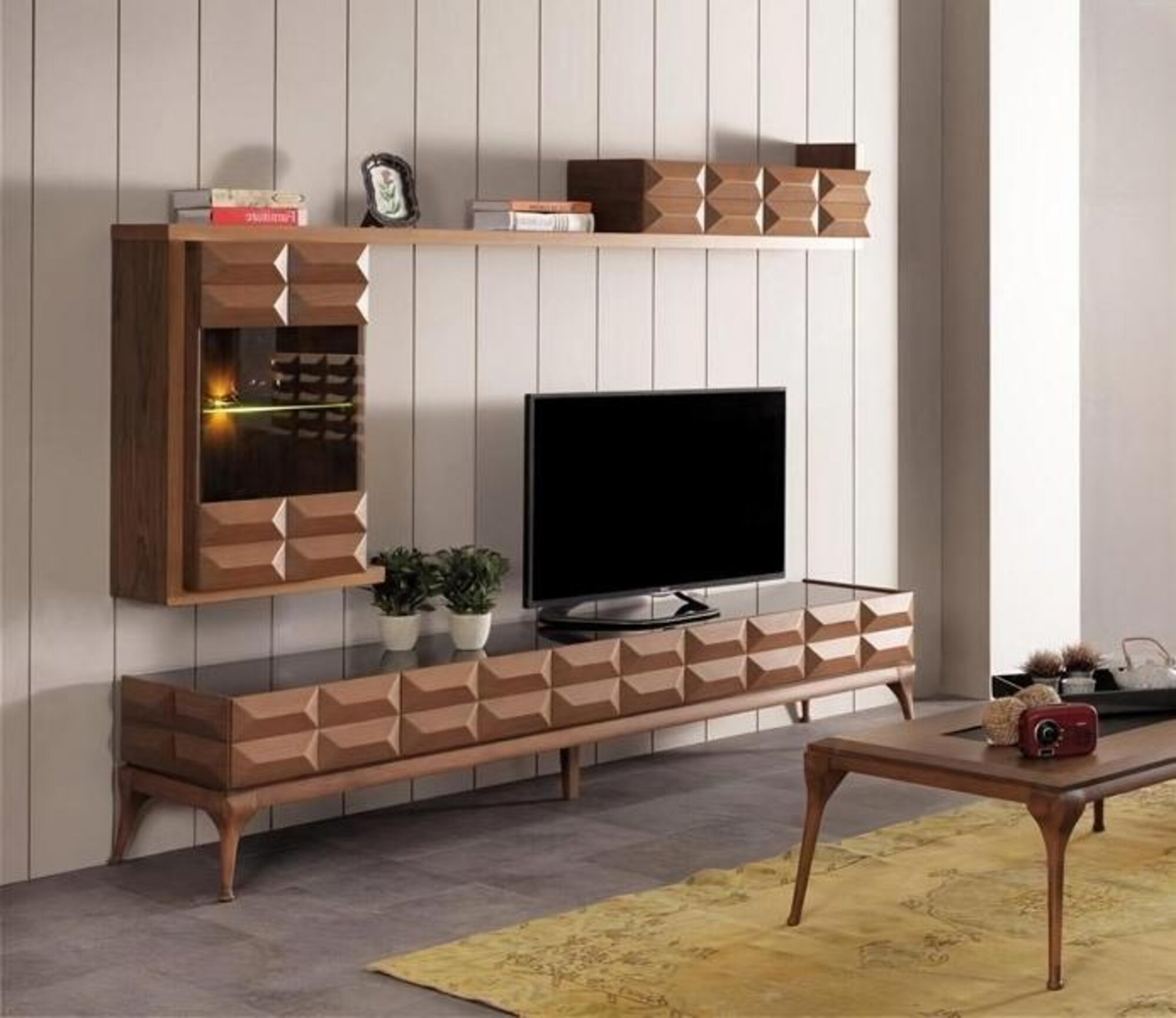 Sideboard wall cabinet TV living wall lowboard wall shelf with LED high gloss