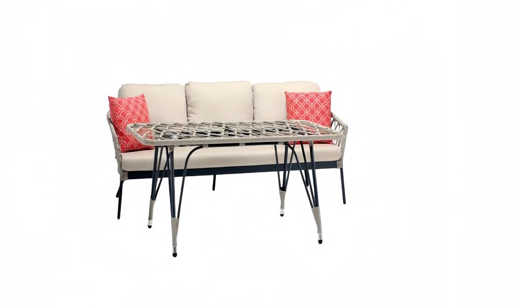 Beige Luxury 3-Seater Sofa Set with Coffee Table, Modern 2-Piece Fabric Sofa.