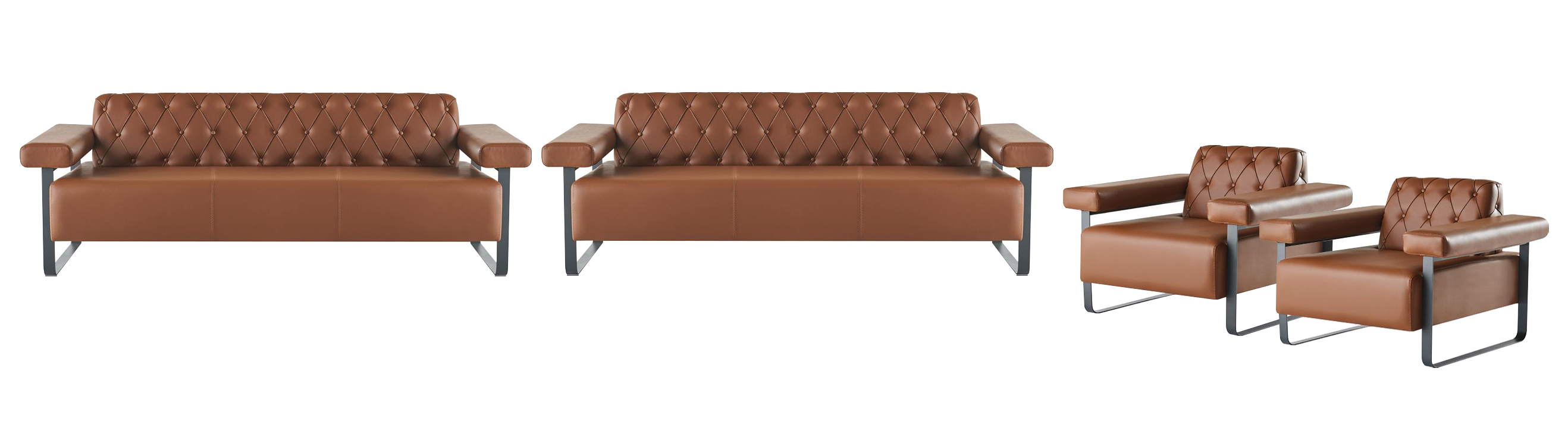 Sofa set 3-seater 2x armchairs stainless steel Chesterfield design brown Sofa set 3-seater 2x armchairs stainless steel Chesterfield design brown