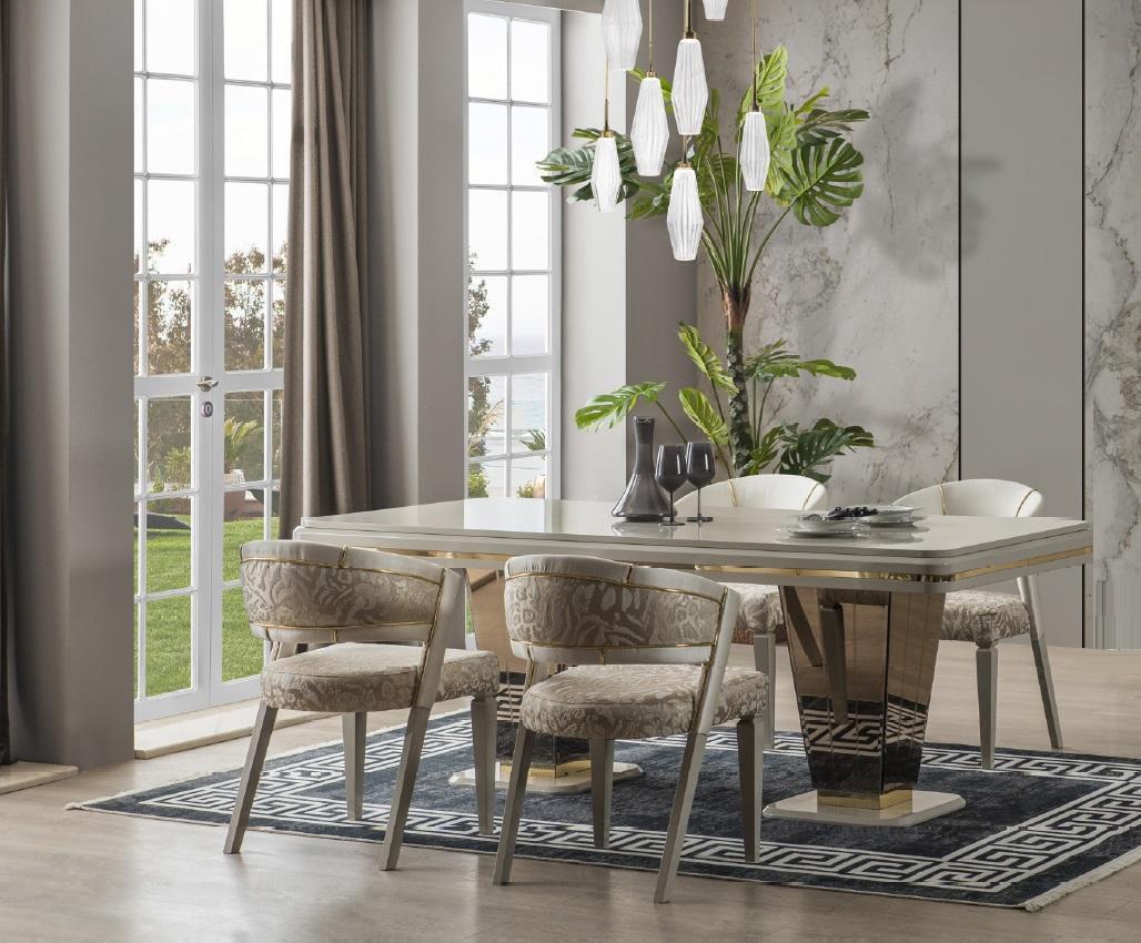 Dinette luxury dining set dining room dining table set chairs beige 5 pieces