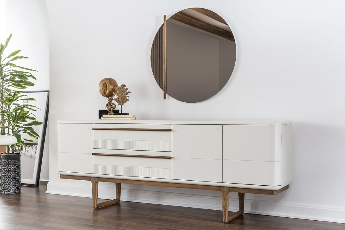 Sideboard Chest of Drawers Mirror Wood Dining Room Cabinets Set White