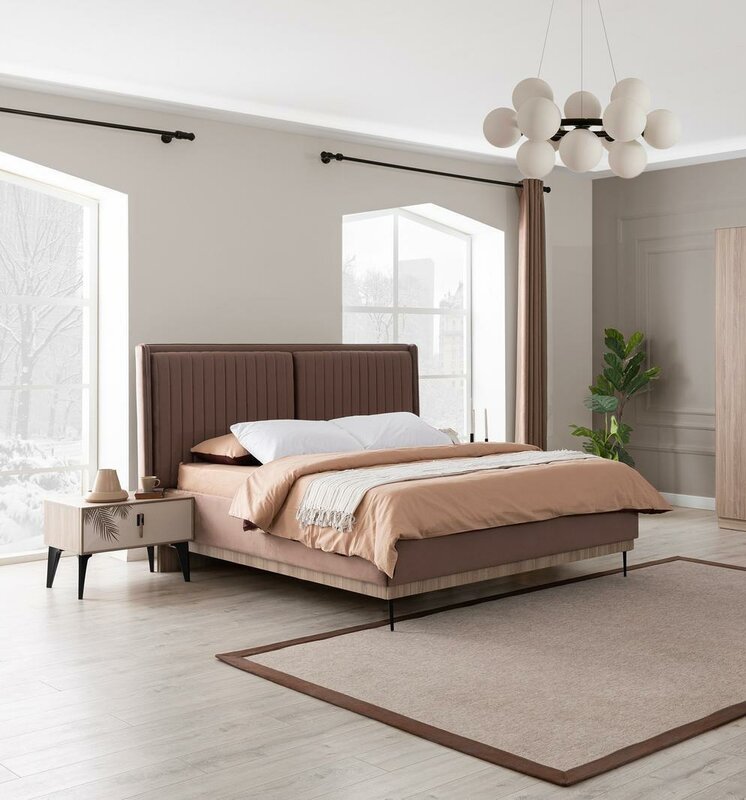 Brown double bed Designer bedroom furniture Upholstery Luxury beds