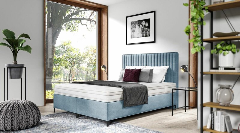 Blue bed Designer double bed Upholstered furniture Bedroom Box spring bed