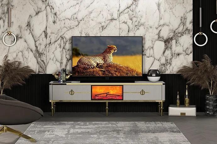 Living room TV lowboard high-quality materials MDF metal white + gold
