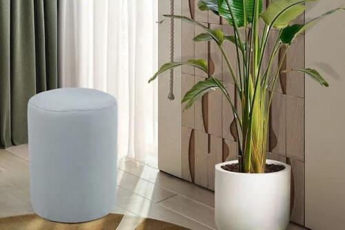 Luxurious stool with white textile cover and MDF frame New Luxurious stool with white textile cover and MDF frame New