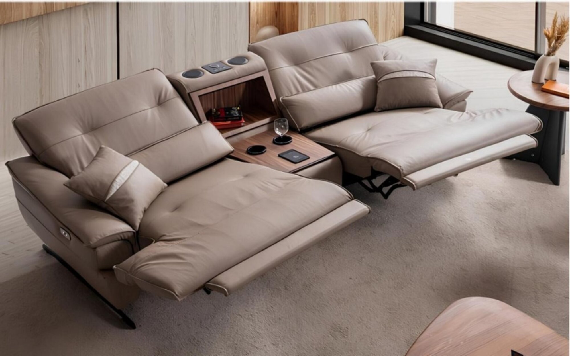 Modern recliner sofa with LED lighting and electric adjustability Modern recliner sofa with LED lighting and electric adjustability