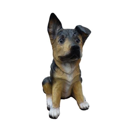 Motley dark brown colored decorative sculpture designed as a sitting puppy 38 cm (A336)