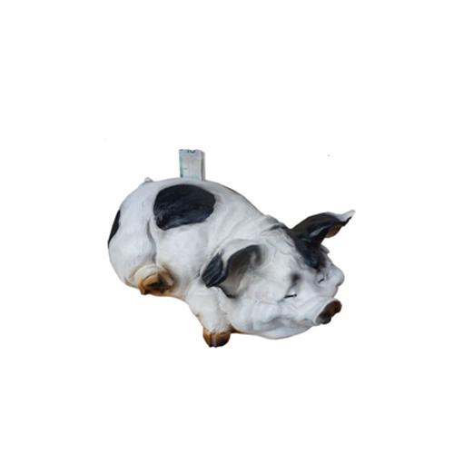 Motley white black colored massive sleeping pig sculpture 25cm