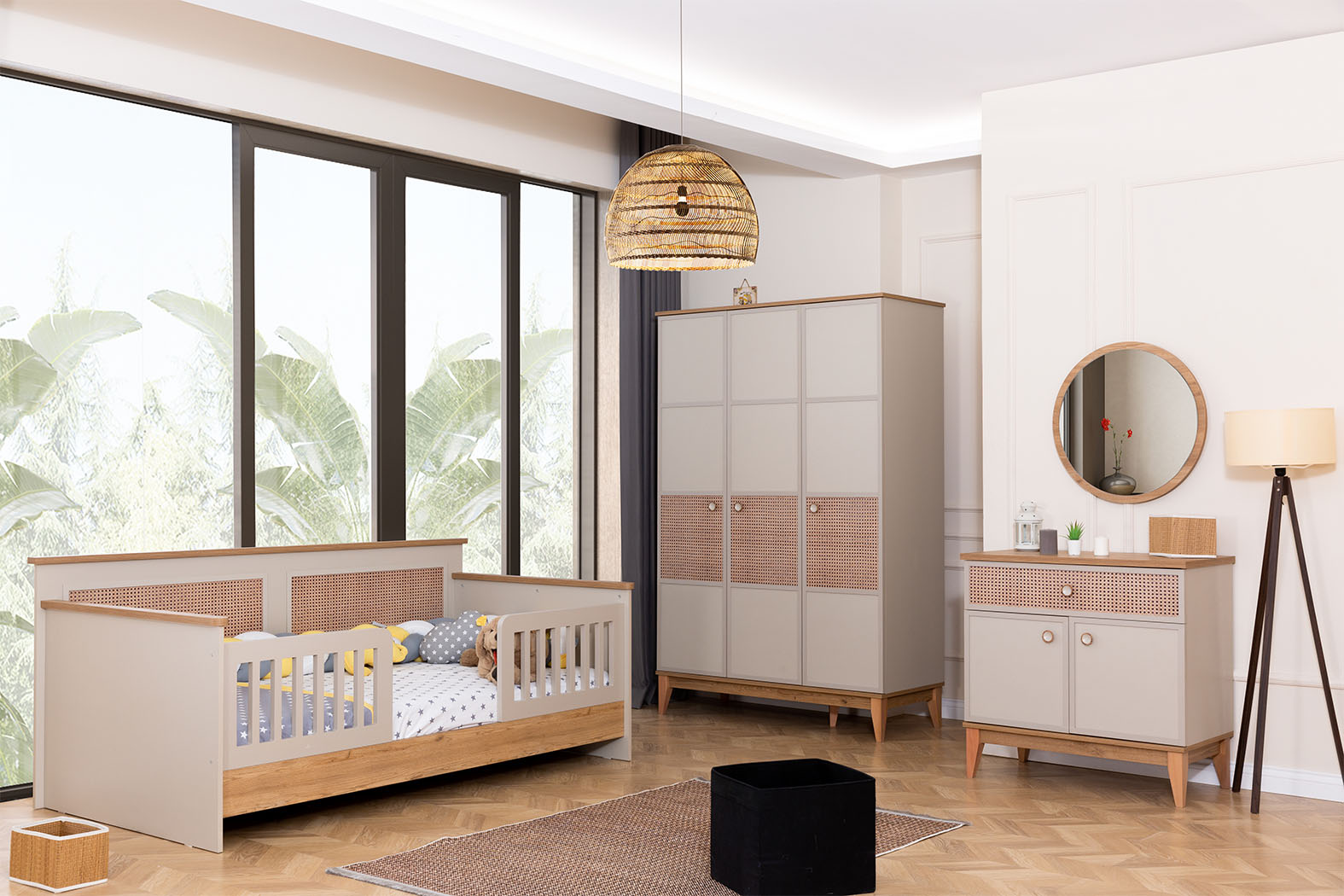 Complete children\'s room set designer bed wardrobe mirror chest of drawers