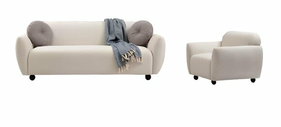 Living room set 2-piece 3-seater with armchair white plain modern design