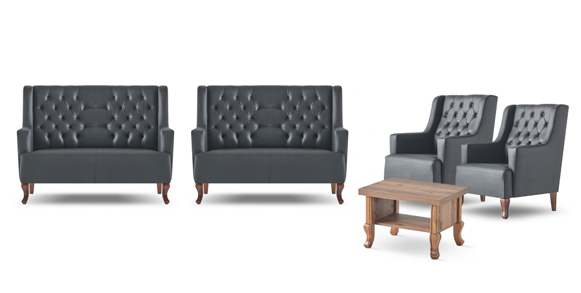Black Furniture Set 2-Seater Armchair Coffee Table Chesterfield Complete