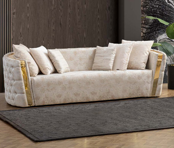 Beige Chesterfield couch set 2x stainless steel upholstery 3-seater 2-piece set