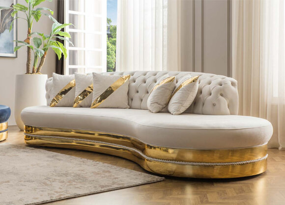White Half Round Chesterfield Sofas Designer 2x 3 Seater Stylish Couches
