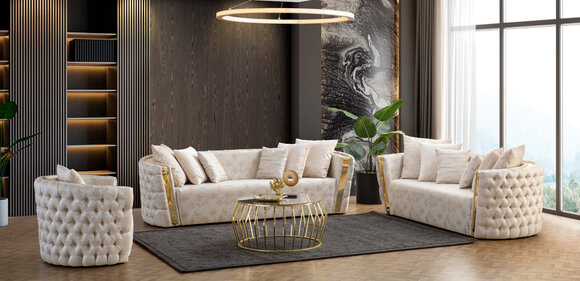 Complete Stainless Steel Chesterfield Luxury Set 3+2+1 Seater Furniture Set