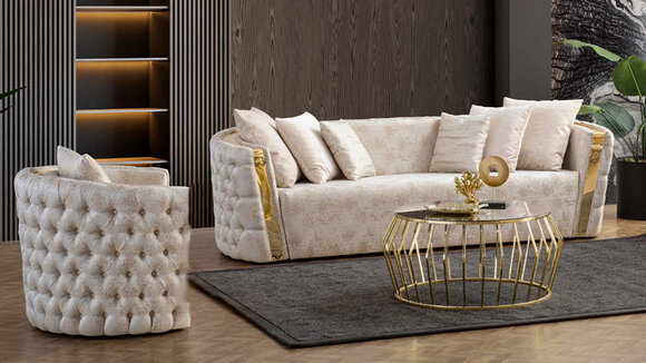 Chesterfield Beige Living Room Sofas Stainless Steel 3 Seater Luxury 1 Seater