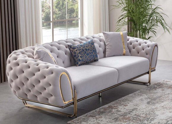 Modern White Chesterfield Three Seater Luxury Stainless Steel Upholstered Sofa