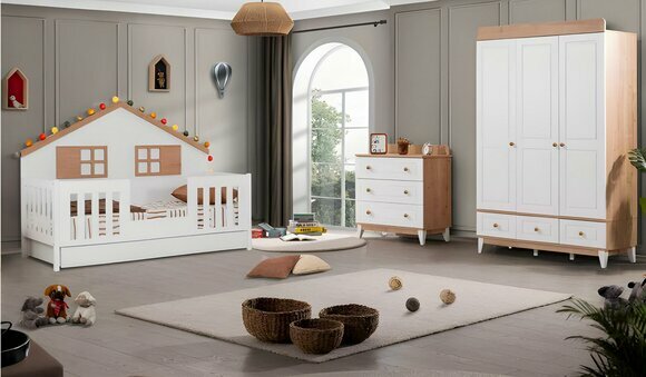 Modern Complete White Children\'s Room Set Designer Bed Wardrobe Chest of Drawers New