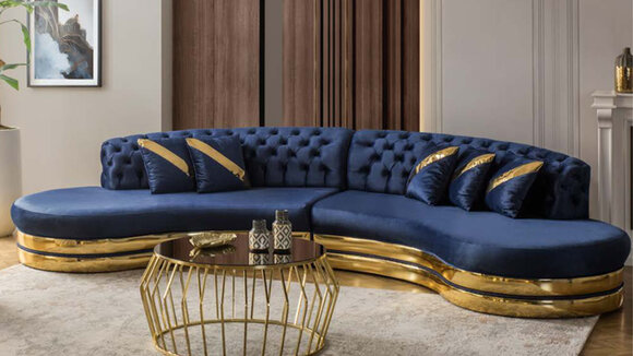 Exclusive Chesterfield 4-seater semi-circular sofa designer upholstered couch