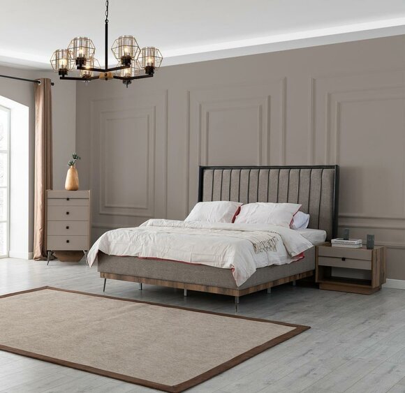 Gray bedroom bed designer wooden frame noble textile bed