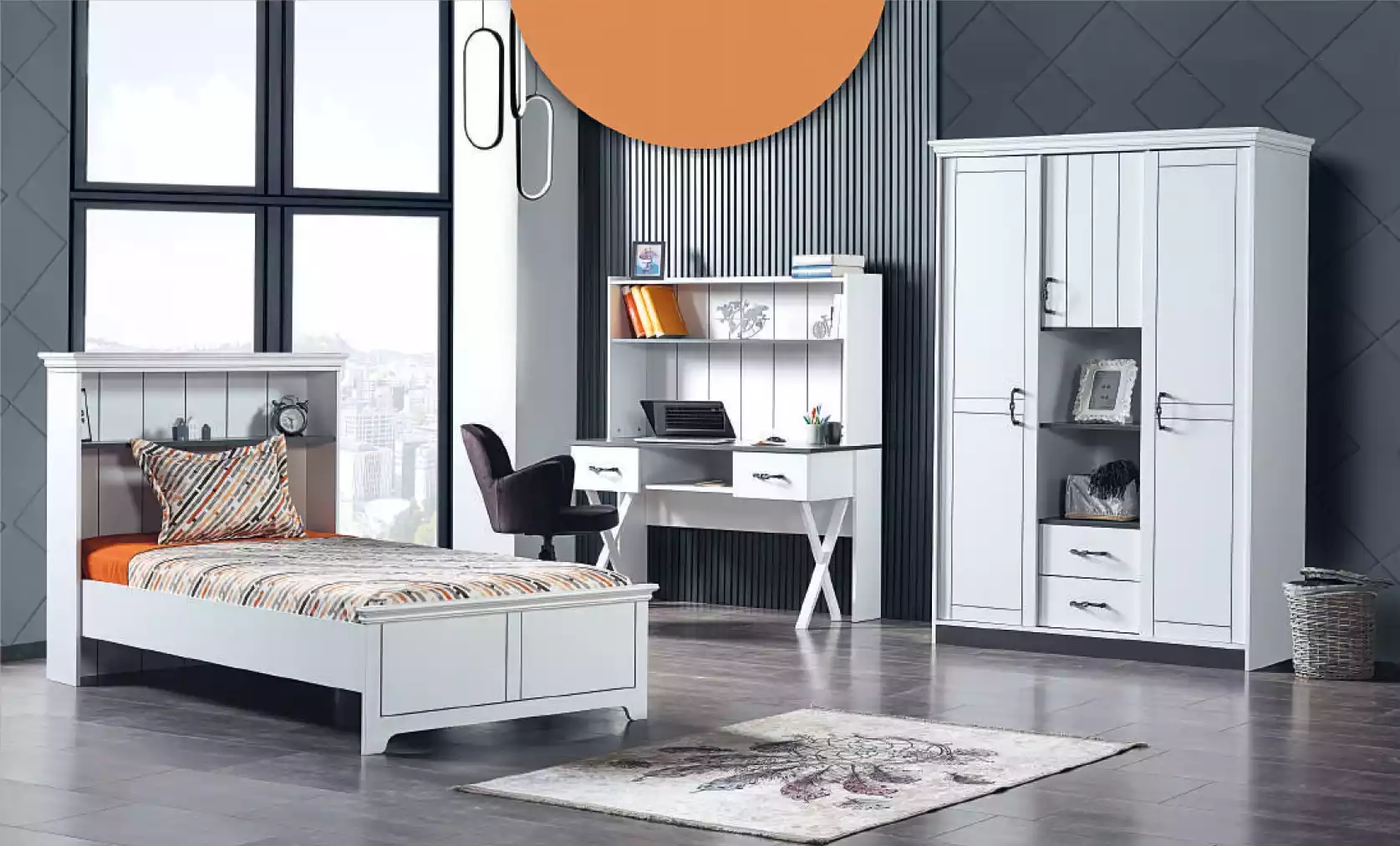 Children\'s Bedroom Complete Set Bed Desk Wardrobe 3pcs.