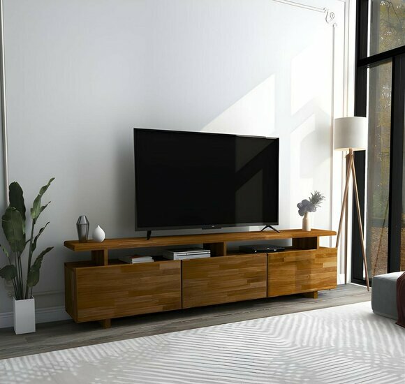 Dark brown TV stand living room sideboard robust lowboard furniture